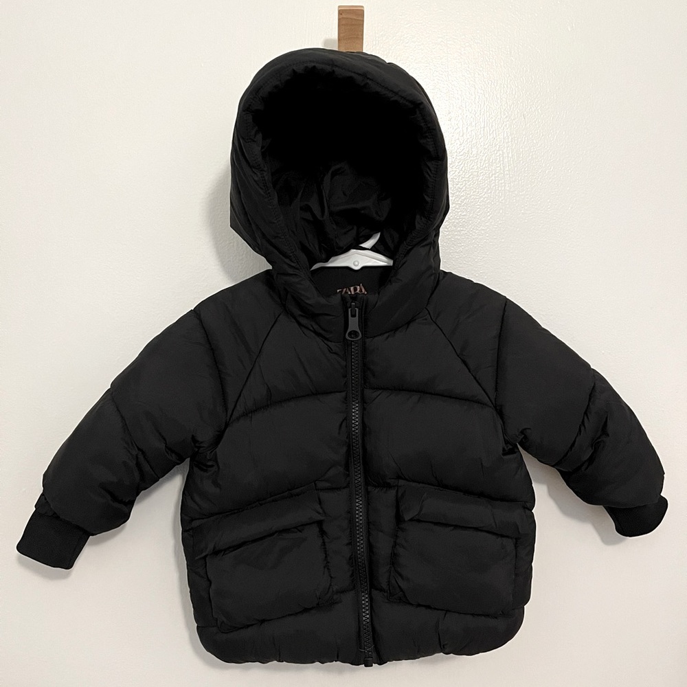Zara baby black hooded puffer coat